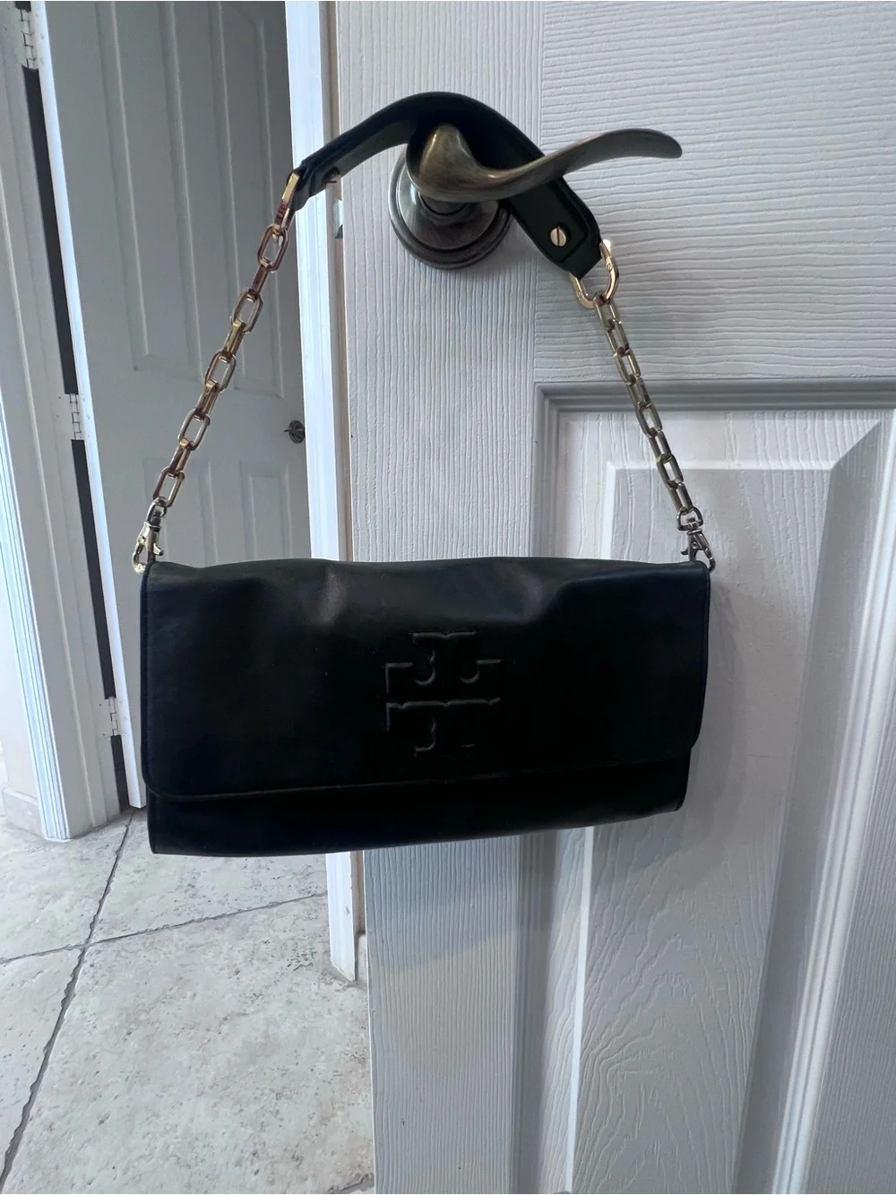 Tory Burch Black Leather Chain-Shoulder Bag